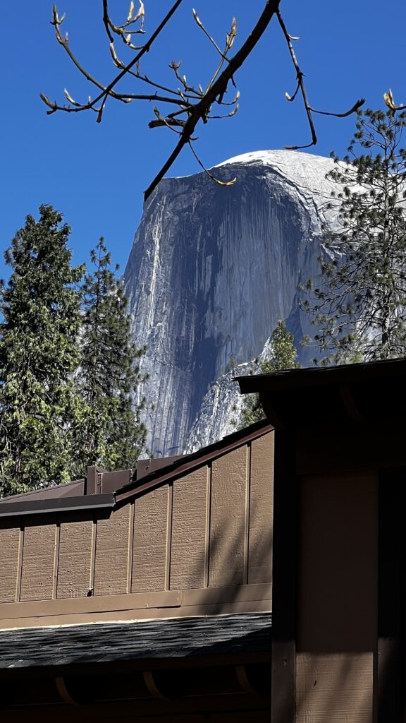 Photo of Half Dome as seen from the sundeck at Curry Village, a perfect place to each lunch